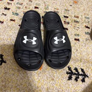 Under Armour Black Slides with White Logo